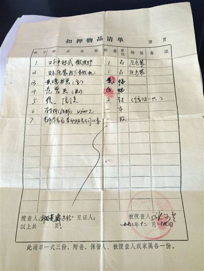 扣押清單。當(dāng)事人供圖