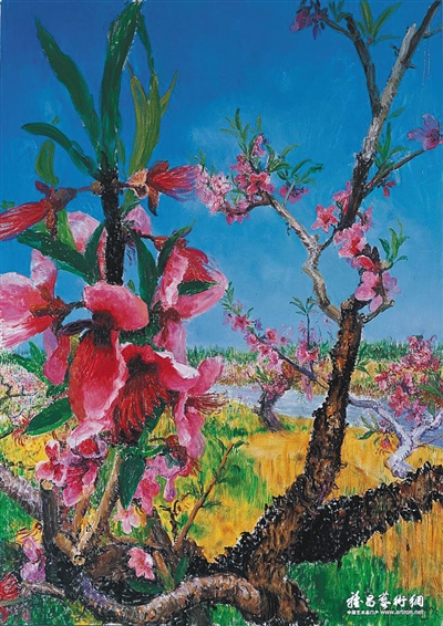 周春芽2010年作品《桃花淺深處》。