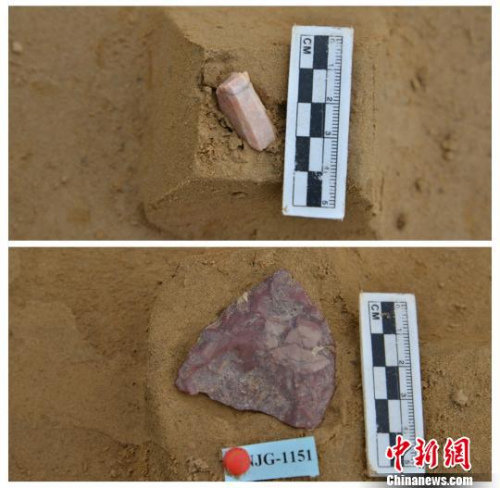 懷來盆地南家溝遺址出土的細(xì)石核與尖狀器。 牛東偉 攝