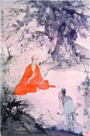 傅抱石《仿橋本關(guān)雪 石勒問道圖》，92.2cm×61.1cm 紙本設(shè)色，約1945年作，南京博物館藏