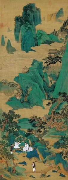 仇英《玉洞仙源圖》軸，絹本，設(shè)色，縱169cm，橫65.5cm，北京故宮博物院藏