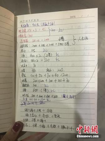 居民展示的春節(jié)手寫(xiě)賬單。受訪者供圖
