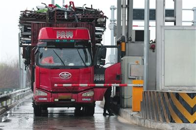 4月13日，京津高速臺湖收費站，一名大貨車司機從車上下來取高速卡。本版攝影/新京報記者 朱駿