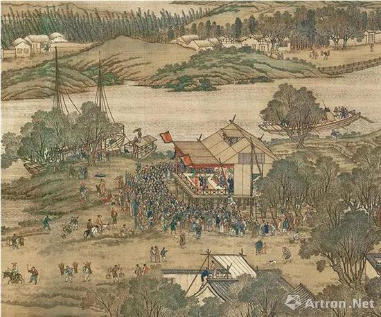 　?。ㄇ澹╆惷丁O祜、金昆、戴洪、程志道 　　清院本 清明上河圖（局部） 絹本設(shè)色縱35.6厘米橫 1152.8厘米 臺北“故宮博物院”藏
