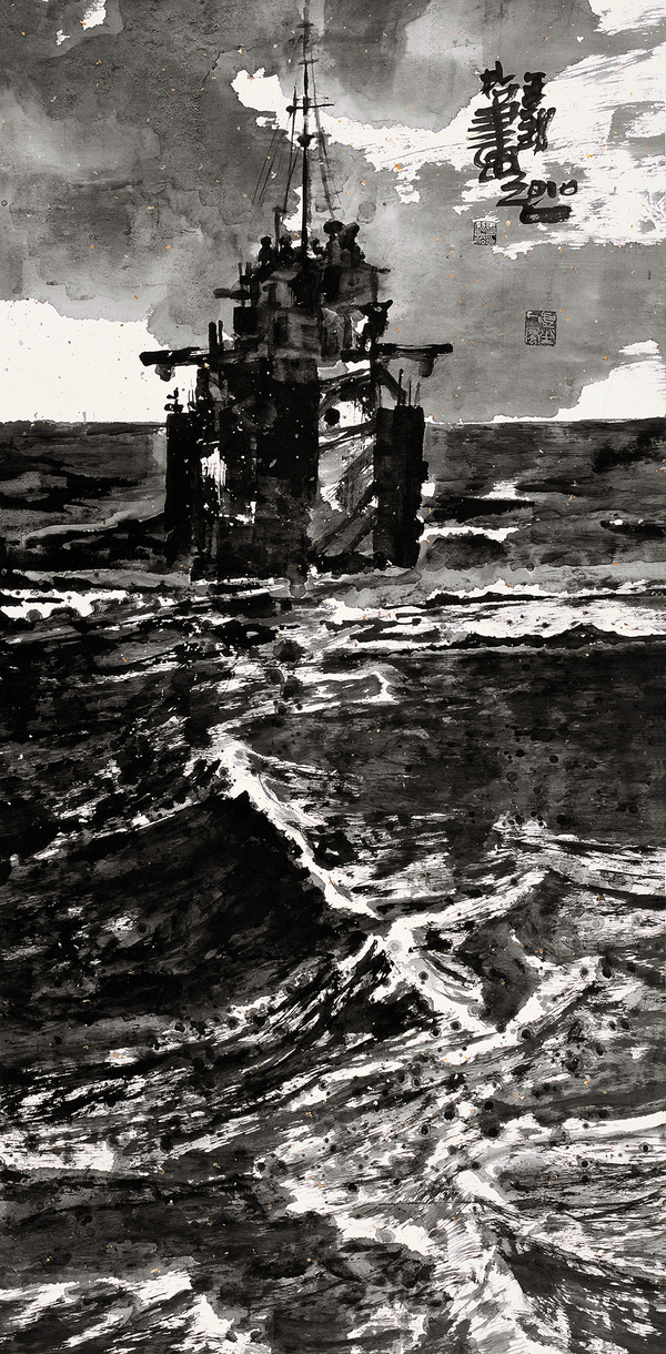 王勁松，水墨風(fēng)景No.67，133×65.5cm，紙本水墨，2010