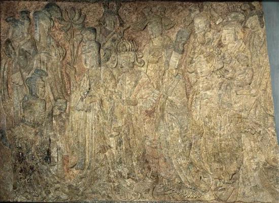 《帝后禮佛圖》北魏 出自河南洛陽龍門賓陽洞？納爾遜——阿特金斯博物館藏